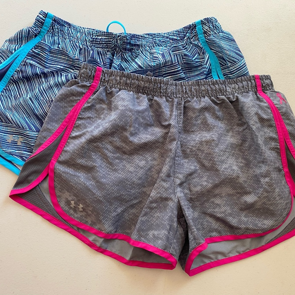 2 PAIRS of Under Armour Heat Gear Shorts Fitted Size S Drawstring Gray